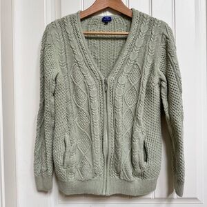 TABI Sage Green Linen Cotton Blend Cable Knit Zip Up Cardigan. Size L